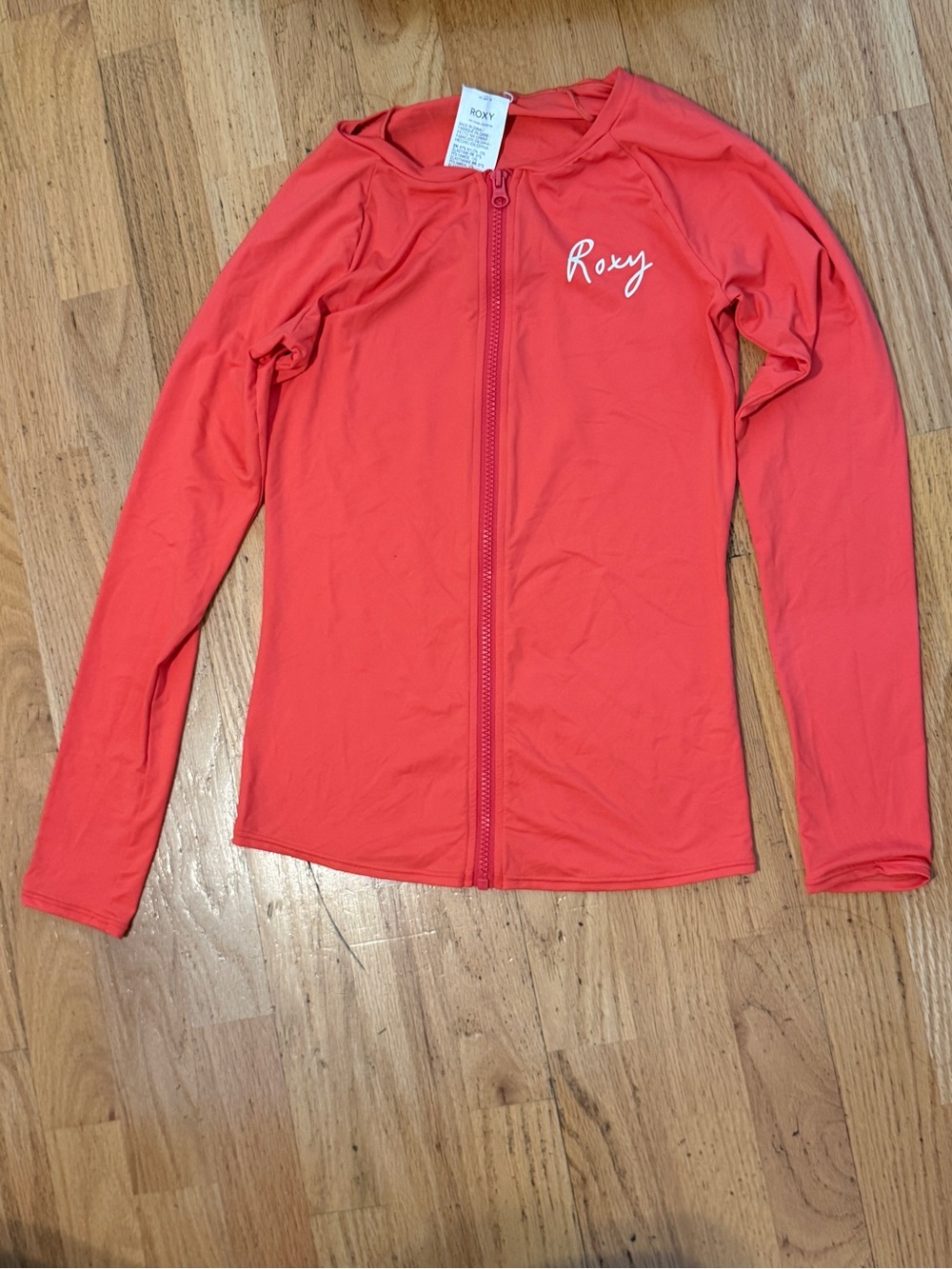 ROXY Women Full Zip Rash Guard Red Long Sleeve Swim Surf Top Stretch